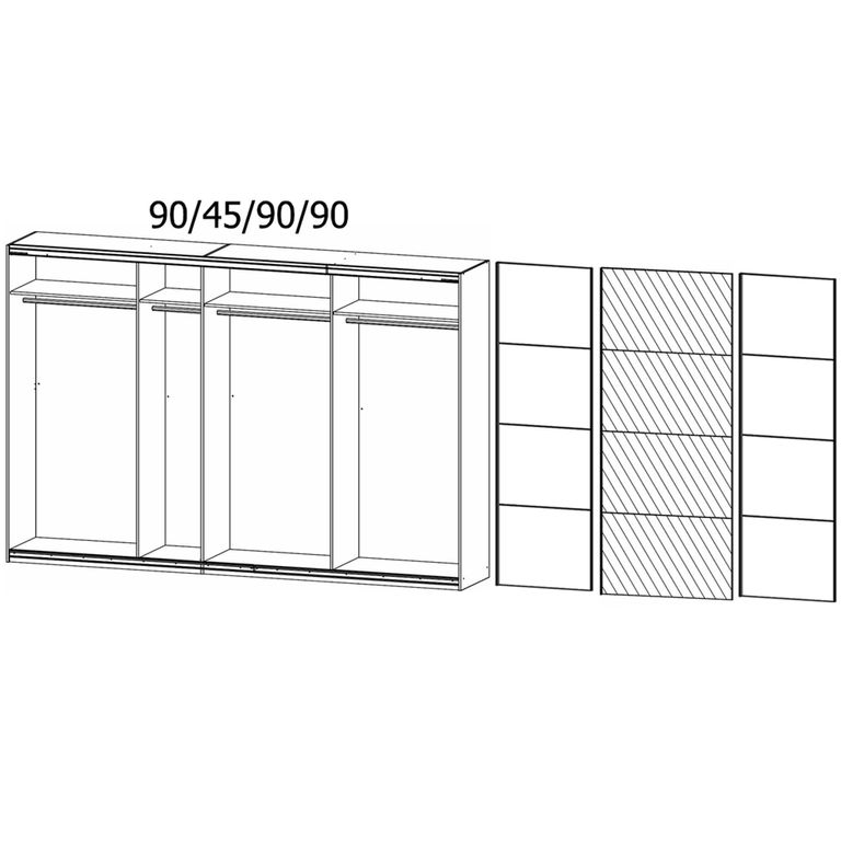 Quadra Sliding Wardrobe - 315cm - 3 Door - Mirror - Artisan Oak