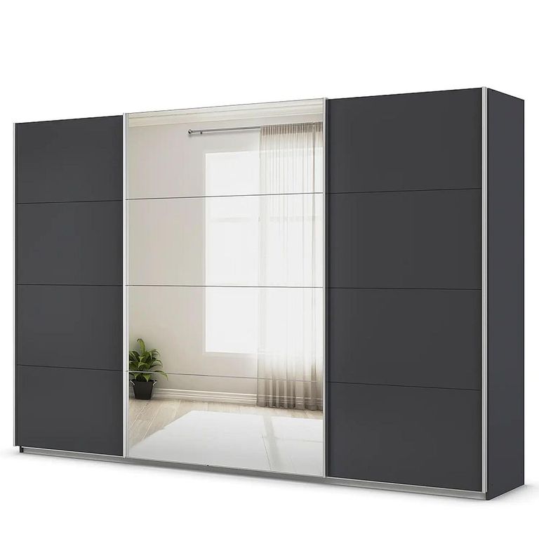 Quadra Sliding Wardrobe - 315cm - 3 Door - Mirror - Metallic Dark Grey