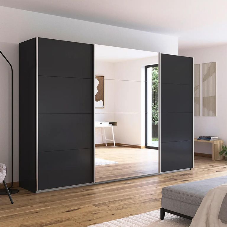 Quadra Sliding Wardrobe - 315cm - 3 Door - Mirror - Metallic Dark Grey