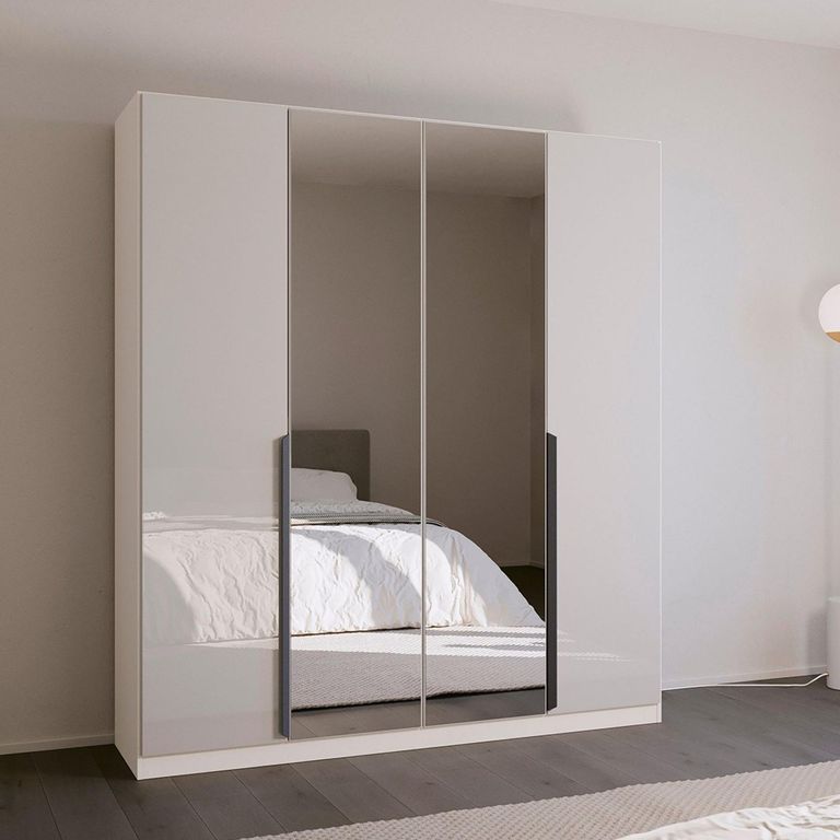 Rauch Quadra Spin 181cm 4 Door Wardrobe with Mirror - Alpine White and Crystal White Glass