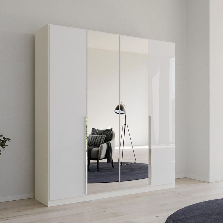 Rauch Quadra Spin 181cm 4 Door Wardrobe with Mirror - Alpine White and High Gloss White