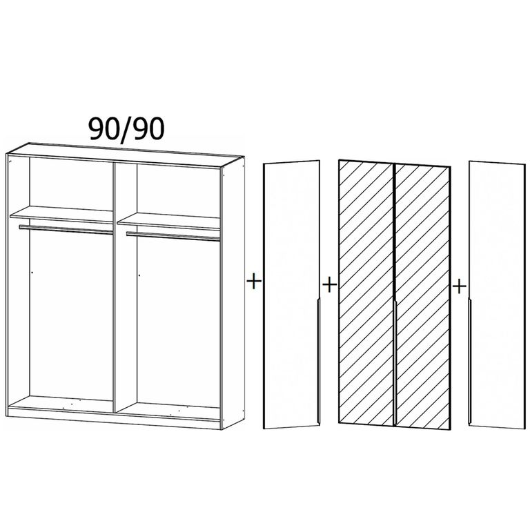 Rauch Quadra Spin 181cm 4 Door Wardrobe with Mirror - Metallic Dark Grey and Basalt Glass