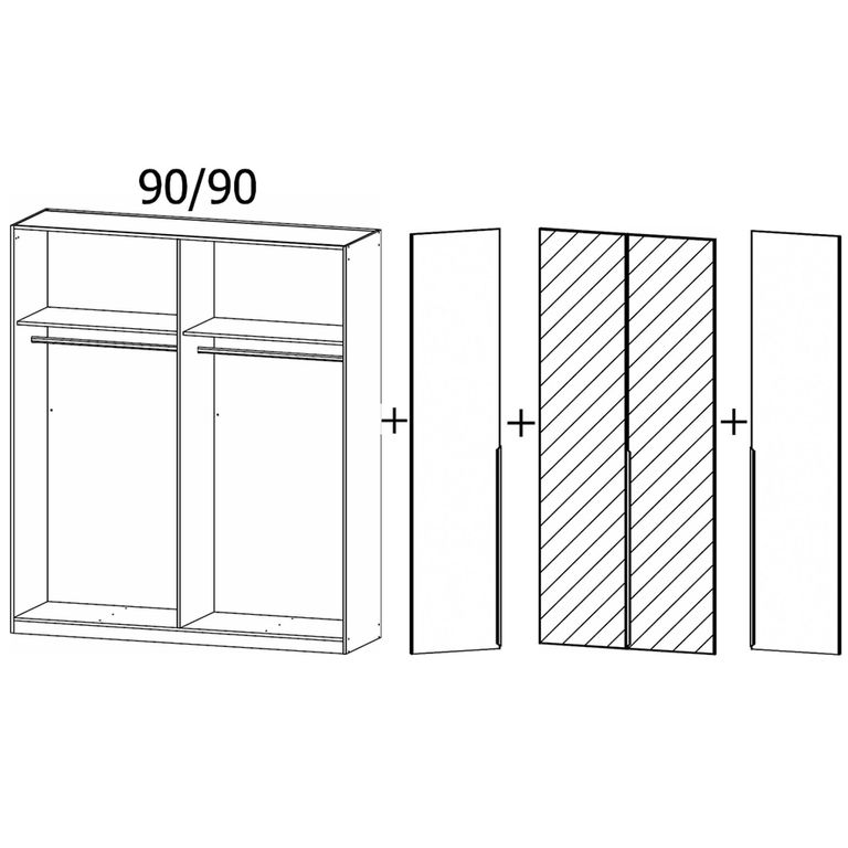 Rauch Quadra Spin 181cm 4 Door Wardrobe with Mirror - Metallic Dark Grey and Grey Effect
