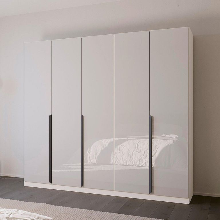 Rauch Quadra Spin 226cm 5 Door Wardrobe - Alpine White and Crystal White Glass