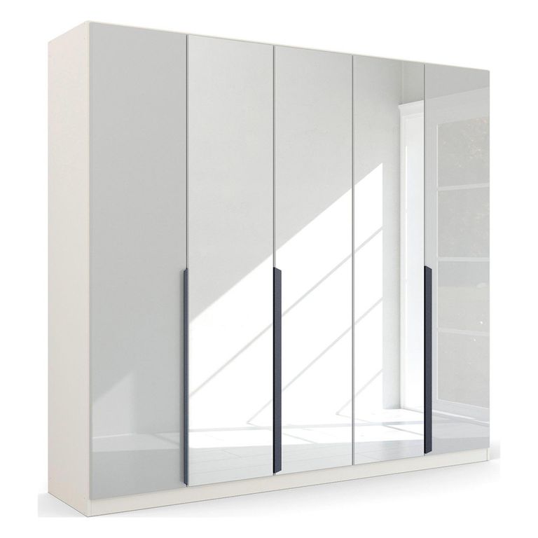 Rauch Quadra Spin 226cm 5 Door Wardrobe with Mirror - Alpine White and Crystal White Glass