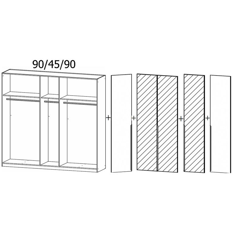 Rauch Quadra Spin 226cm 5 Door Wardrobe with Mirror - Alpine White and High Gloss White