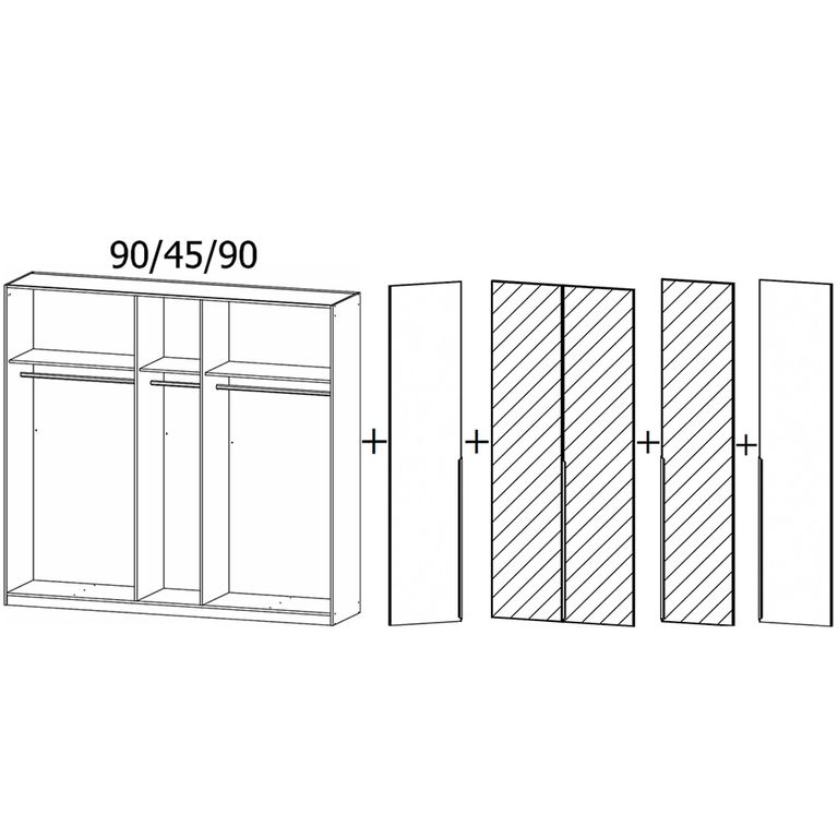 Rauch Quadra Spin 226cm 5 Door Wardrobe with Mirror - Metallic Dark Grey and Basalt Glass