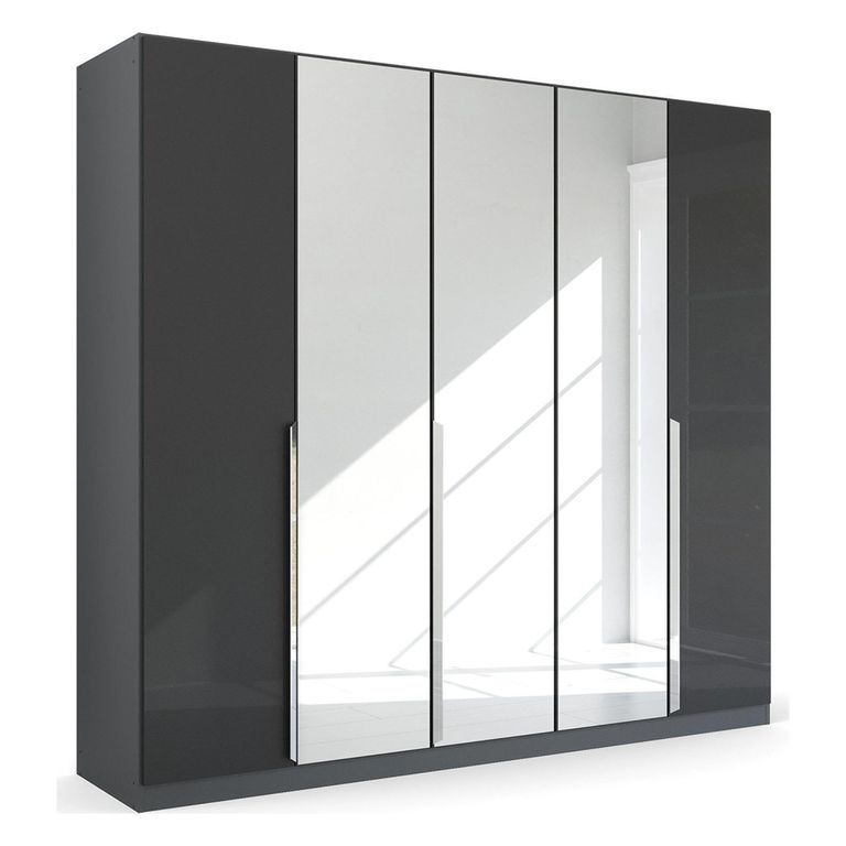 Rauch Quadra Spin 226cm 5 Door Wardrobe with Mirror - Metallic Dark Grey and Grey Effect