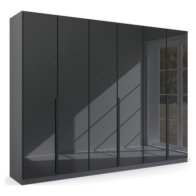 Rauch Quadra Spin 271cm 6 Door Wardrobe - Metallic Dark Grey and Basalt Glass
