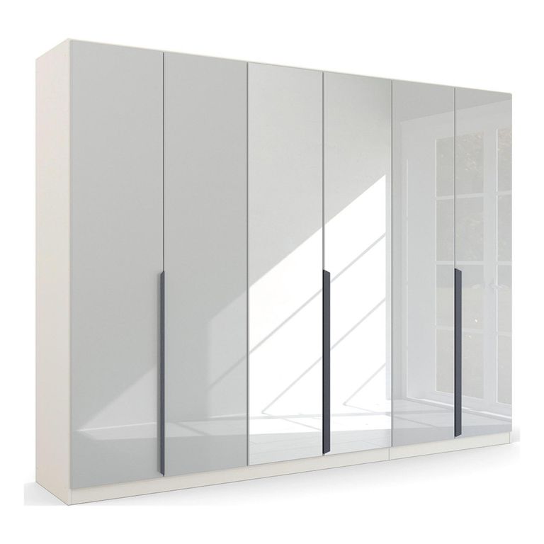Rauch Quadra Spin 271cm 6 Door Wardrobe with Mirror - Alpine White and Crystal White Glass