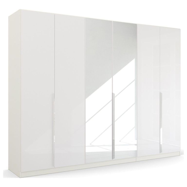 Rauch Quadra Spin 271cm 6 Door Wardrobe with Mirror - Alpine White and High Gloss White