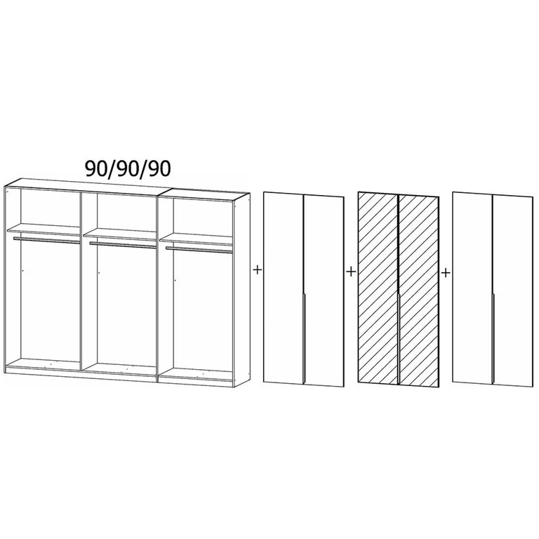 Rauch Quadra Spin 271cm 6 Door Wardrobe with Mirror - Alpine White and High Gloss White
