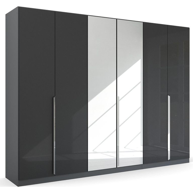 Rauch Quadra Spin 271cm 6 Door Wardrobe with Mirror - Metallic Dark Grey and Grey Effect