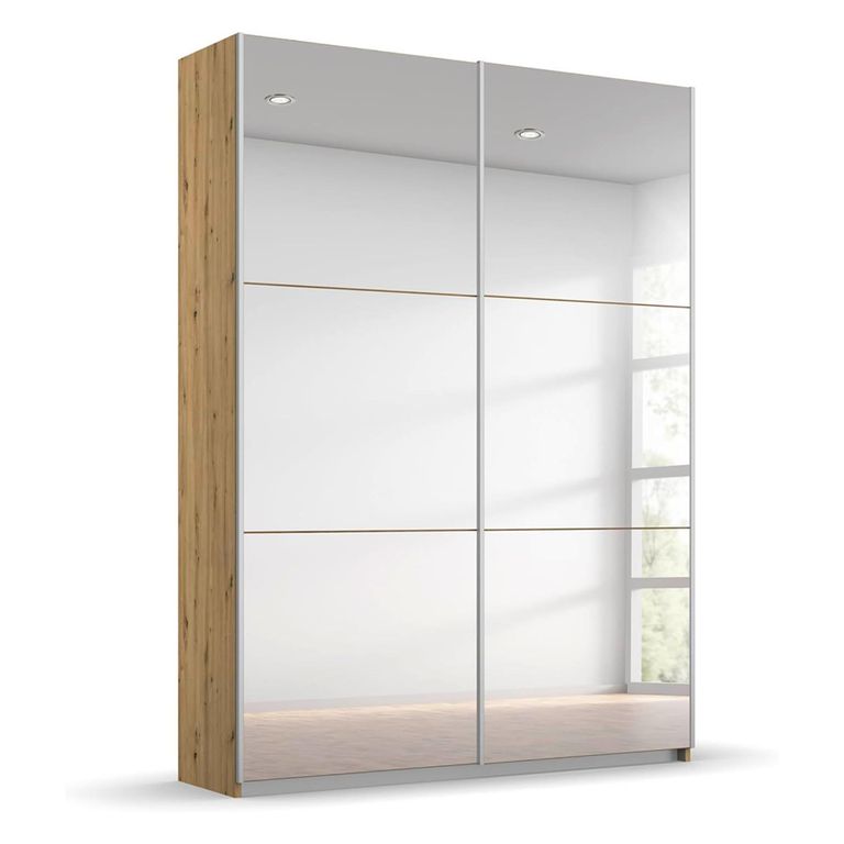 Rauch Reflect 131cm 2 Door Mirrored Sliding Wardrobe - Artisan Oak