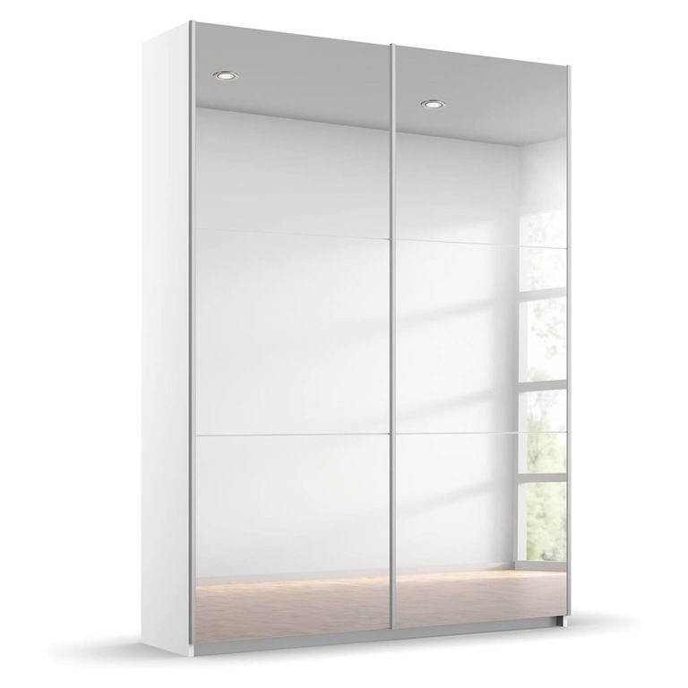 Rauch Reflect 131cm 2 Door Mirrored Sliding Wardrobe with Interior Division - Alpine White