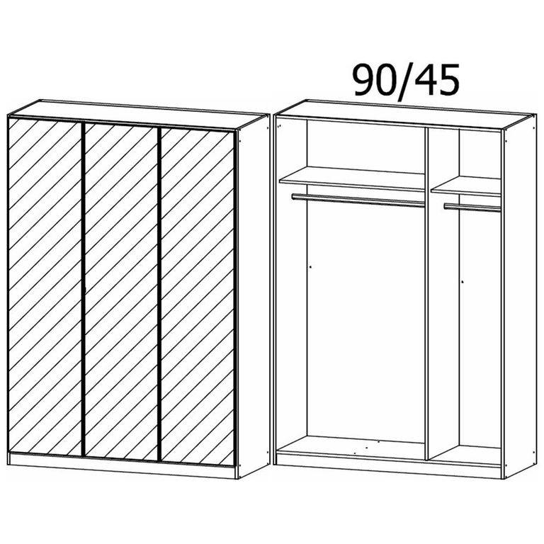 Rauch Reflect 136cm 3 Door Mirrored Wardrobe with Interior Division - Artisan Oak