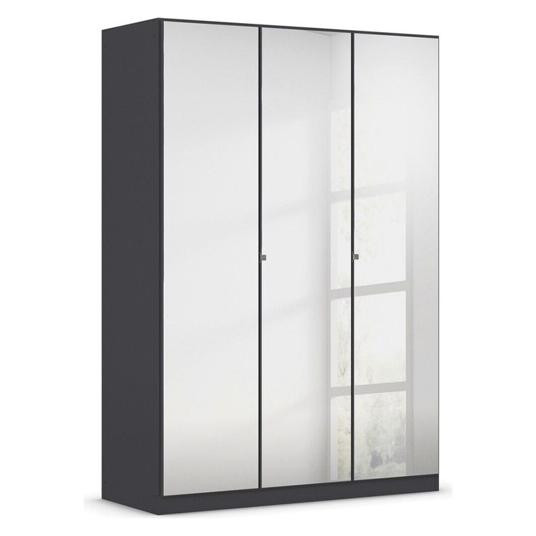 Rauch Reflect 136cm 3 Door Mirrored Wardrobe with Interior Division - Metallic Dark Grey