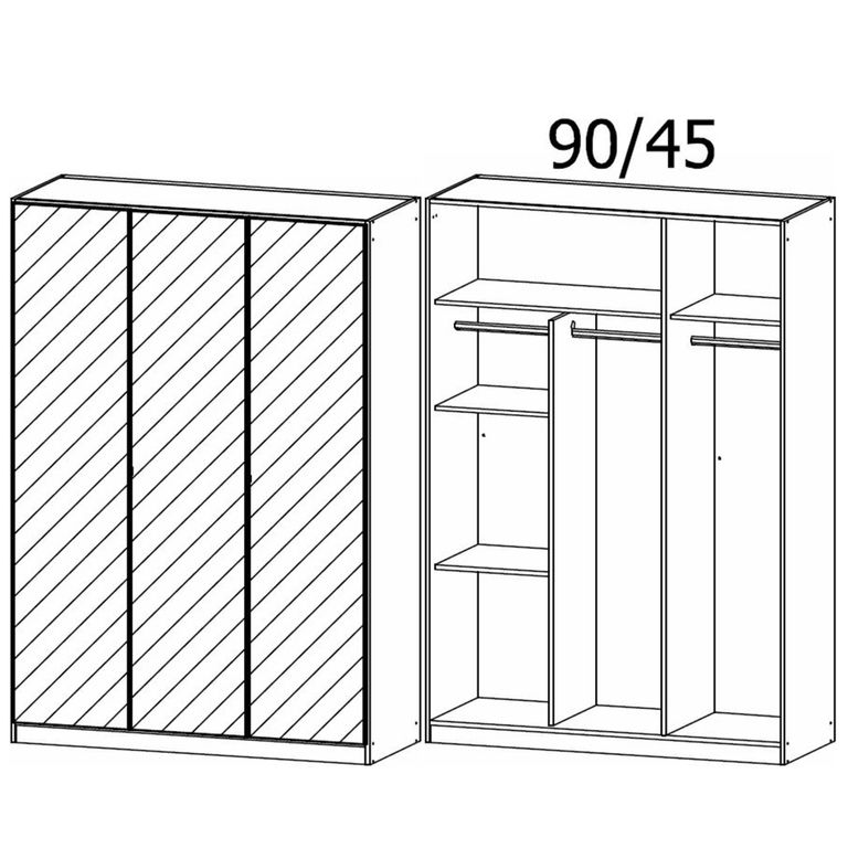 Rauch Reflect 136cm 3 Door Mirrored Wardrobe with Interior Division - Metallic Dark Grey