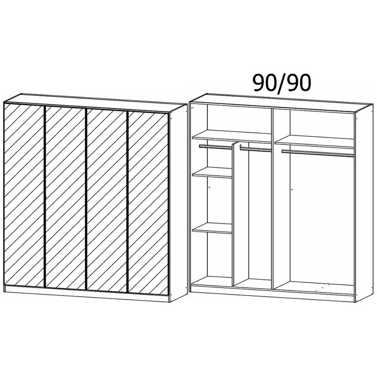 Rauch Reflect 181cm 4 Door Mirrored Wardrobe with Interior Division - Artisan Oak