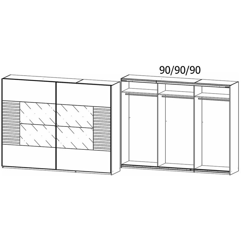 Rauch Ruga 271cm 2 Door Sliding Wardrobe - Metallic Dark Grey and Basalt Glass