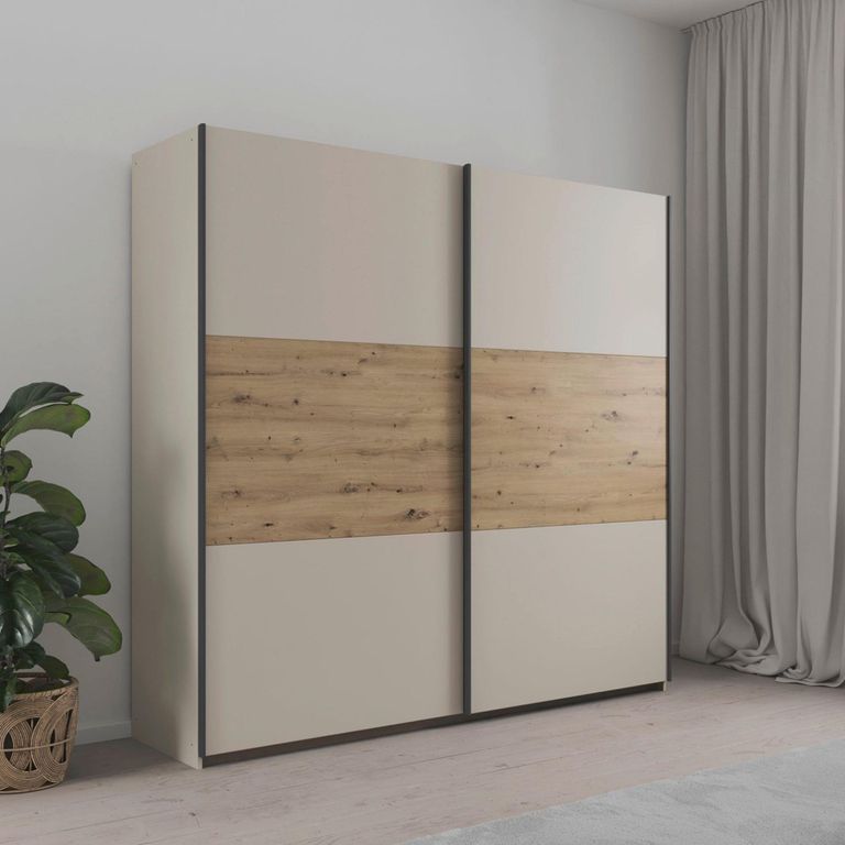 Rauch Sajo 218cm 2 Door Sliding Wardrobe - Champagne and Artisan Oak