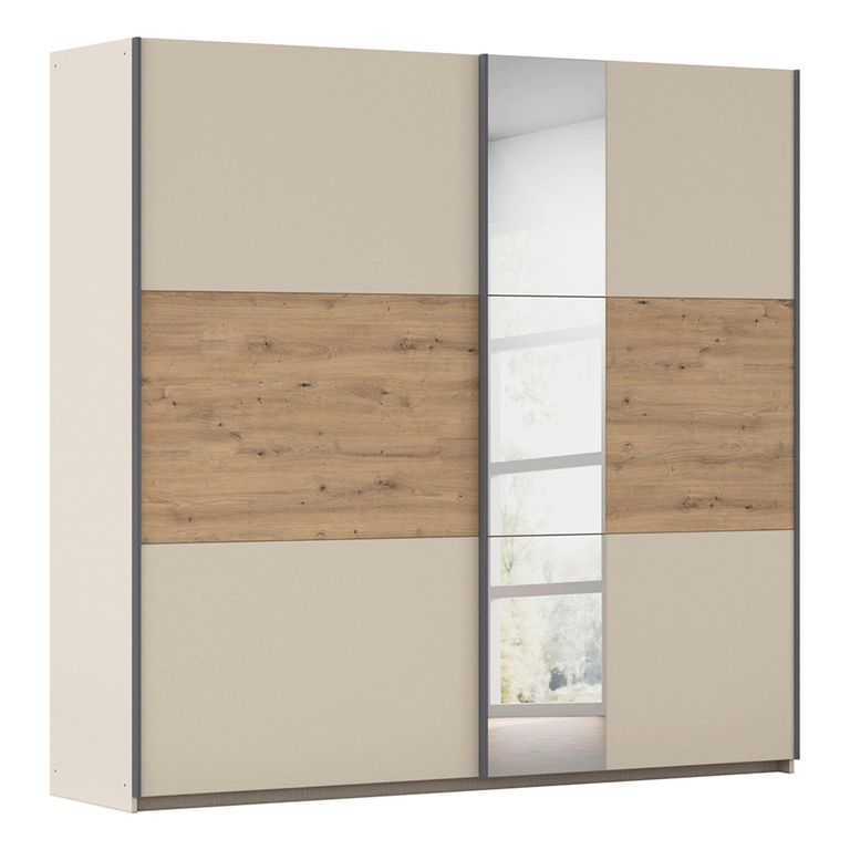 Rauch Sajo 218cm 2 Door Sliding Wardrobe with Mirror - Champagne and Artisan Oak