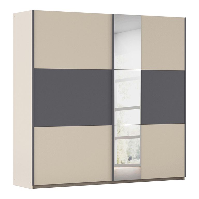 Rauch Sajo 218cm 2 Door Sliding Wardrobe with Mirror - Champagne and Metallic Dark Grey