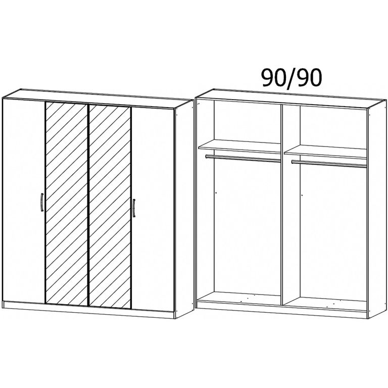Rauch Skandi 181cm 4 Door Wardrobe with Mirror - Metallic Dark Grey