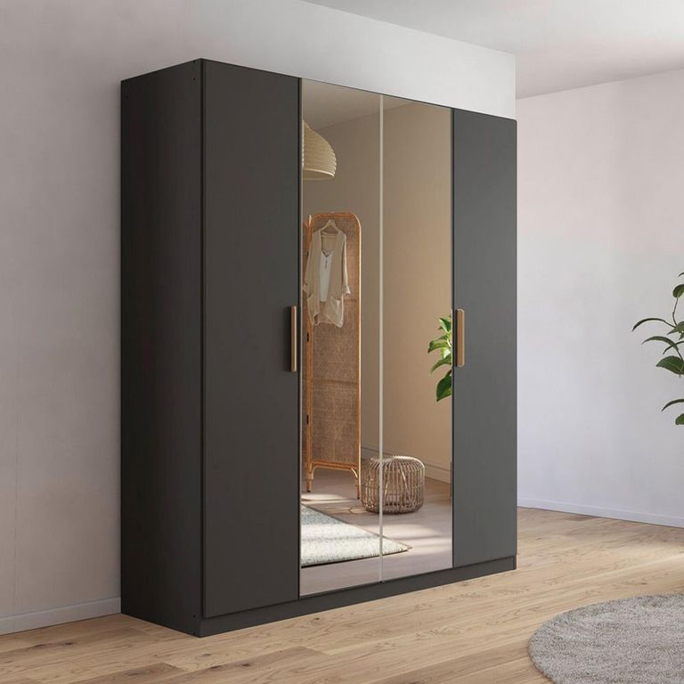 Rauch Skandi 181cm 4 Door Wardrobe with Mirror - Metallic Dark Grey