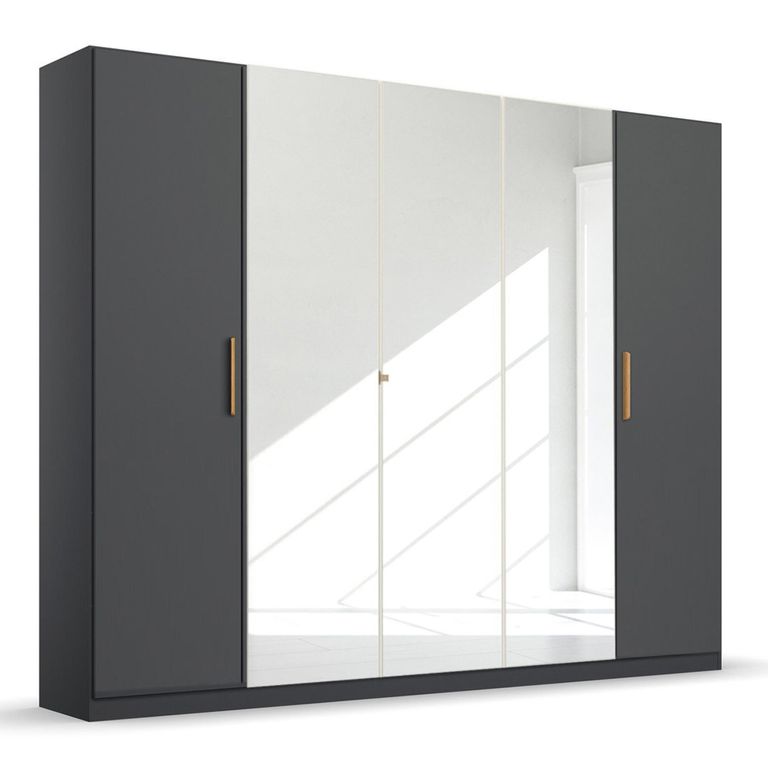 Rauch Skandi 226cm 5 Door Wardrobe with Mirror - Metallic Dark Grey
