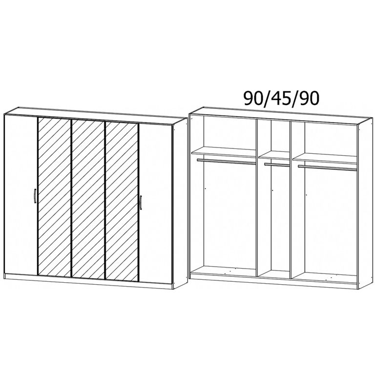 Rauch Skandi 226cm 5 Door Wardrobe with Mirror - Metallic Dark Grey