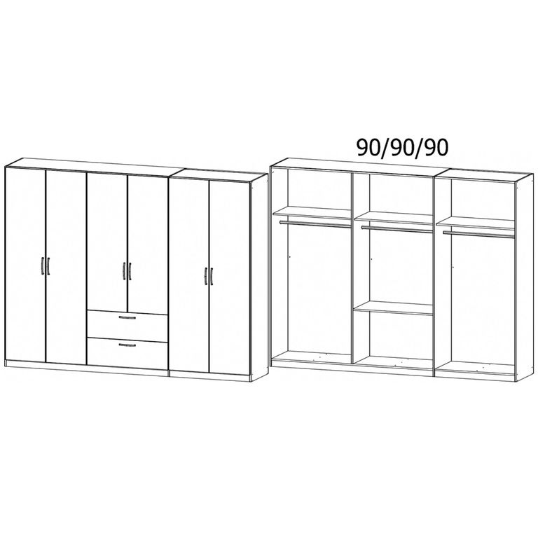 Rauch Skandi 271cm 6 Door Wardrobe with Drawer - Metallic Dark Grey