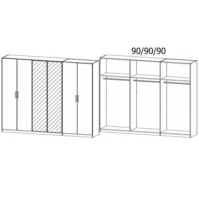 Rauch Skandi 271cm 6 Door Wardrobe with Mirror - Metallic Dark Grey