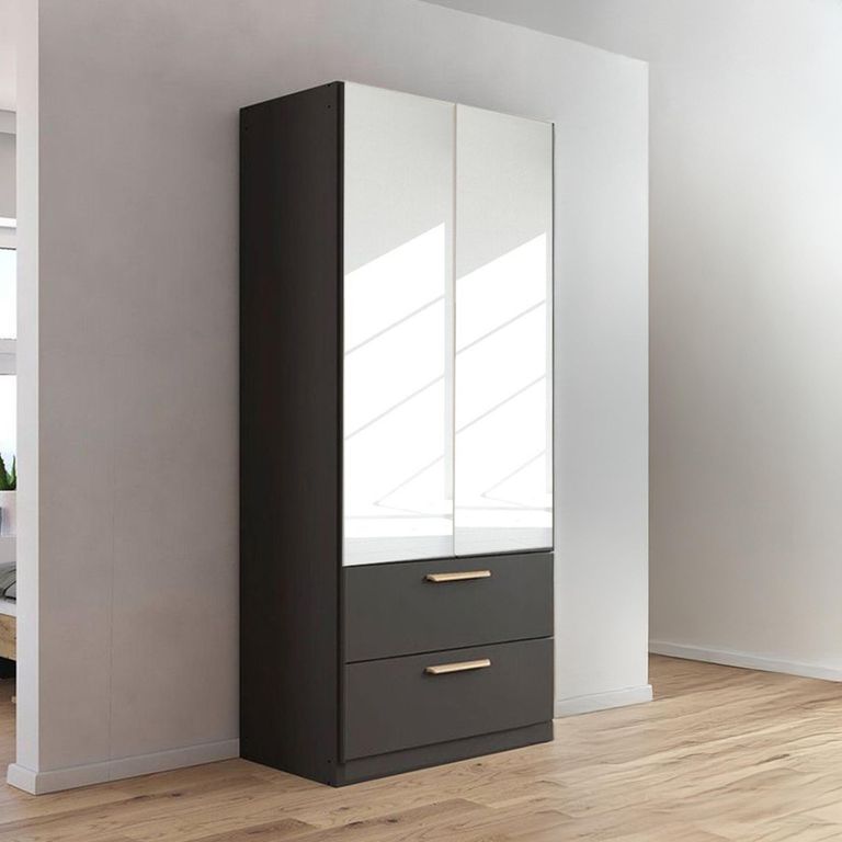 Rauch Skandi 91cm 2 Door Mirrored Wardrobe - Metallic Dark Grey
