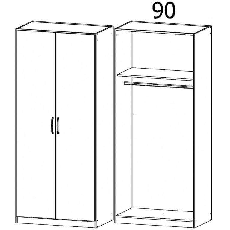 Rauch Skandi 91cm 2 Door Wardrobe - Metallic Dark Grey