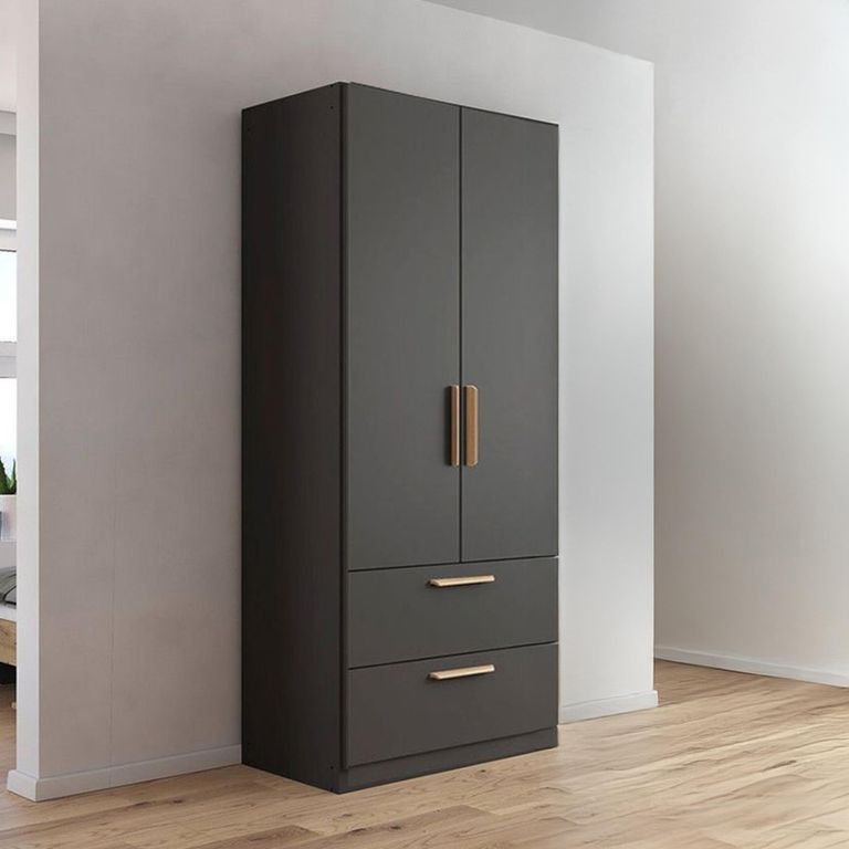 Rauch Skandi 91cm 2 Door Wardrobe with Drawer - Metallic Dark Grey