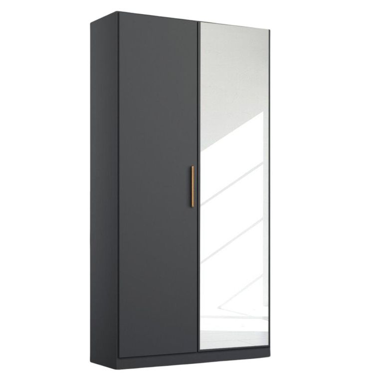 Rauch Skandi 91cm 2 Door Wardrobe with Mirror - Metallic Dark Grey