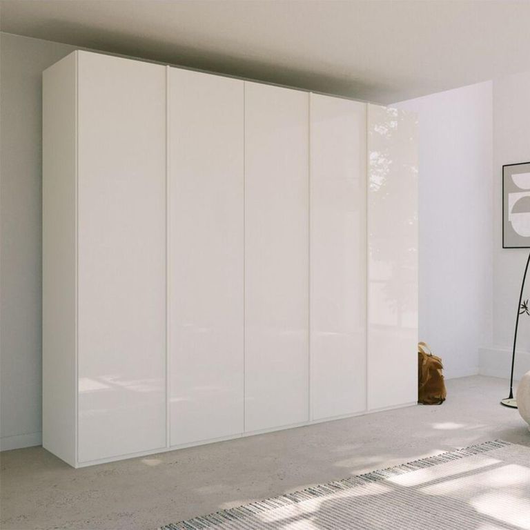 Rauch Skat Meridian 251cm 5 Door Wardrobe - Alpine White and Crystal White Glass