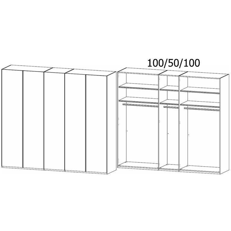 Rauch Skat Meridian 251cm 5 Door Wardrobe - Silk Grey and Silk Grey Glass