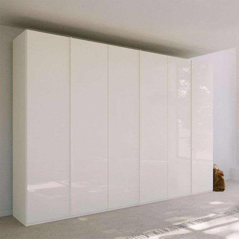 Rauch Skat Meridian 301cm 6 Door Wardrobe - Alpine White and Crystal White Glass