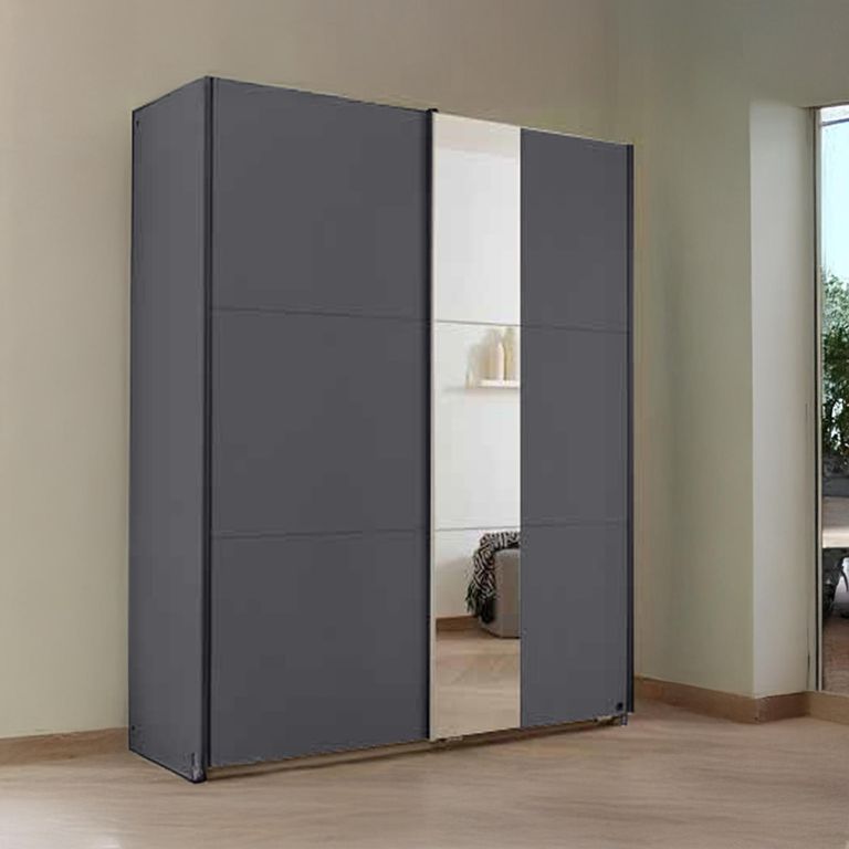 Rauch Slide 131cm 2 Door Sliding Wardrobe with Mirror - Metallic Dark Grey