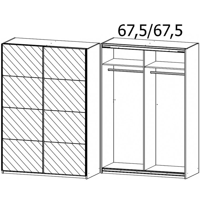 Rauch Subito 136cm 2 Door Mirrored Sliding Wardrobe - Metallic Dark Grey