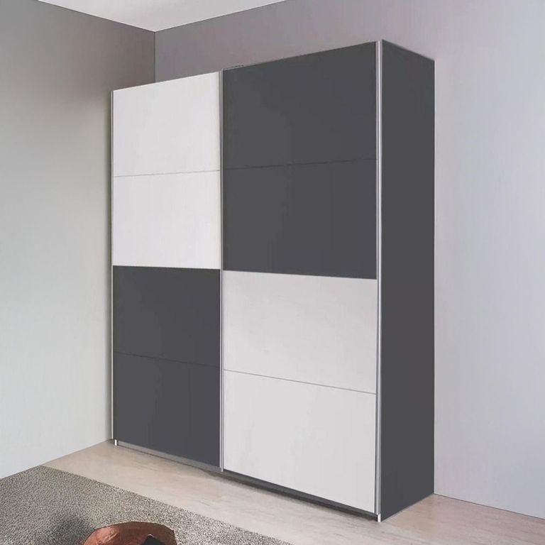 Rauch Subito 136cm 2 Door Sliding Wardrobe - Metallic Dark Grey and Alpine White