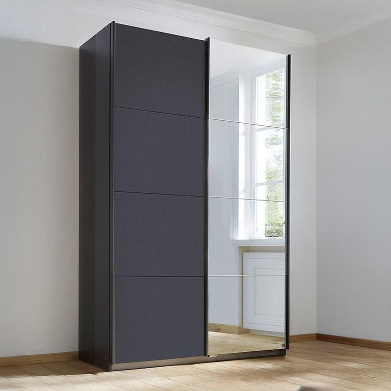 Rauch Subito 136cm 2 Door Sliding Wardrobe with Mirror - Metallic Dark Grey
