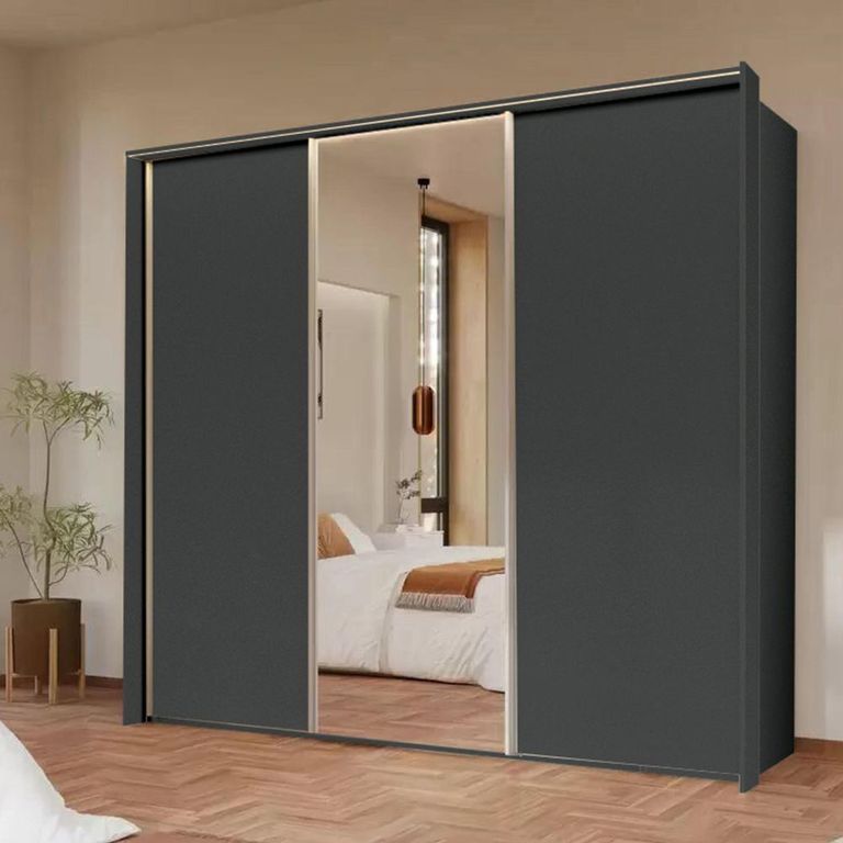 Rauch Taro 242cm 3 Door Sliding Wardrobe with Mirror - Graphite