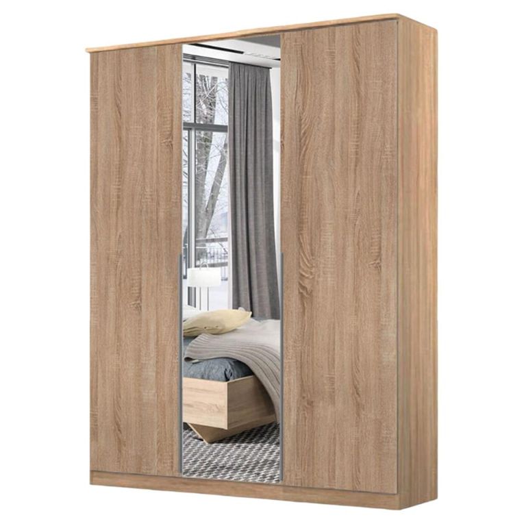 Rauch Texas 136cm 3 Door Wardrobe with Mirror - Sonoma Oak