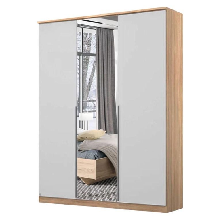 Rauch Texas 136cm 3 Door Wardrobe with Mirror - Sonoma Oak and Alpine White