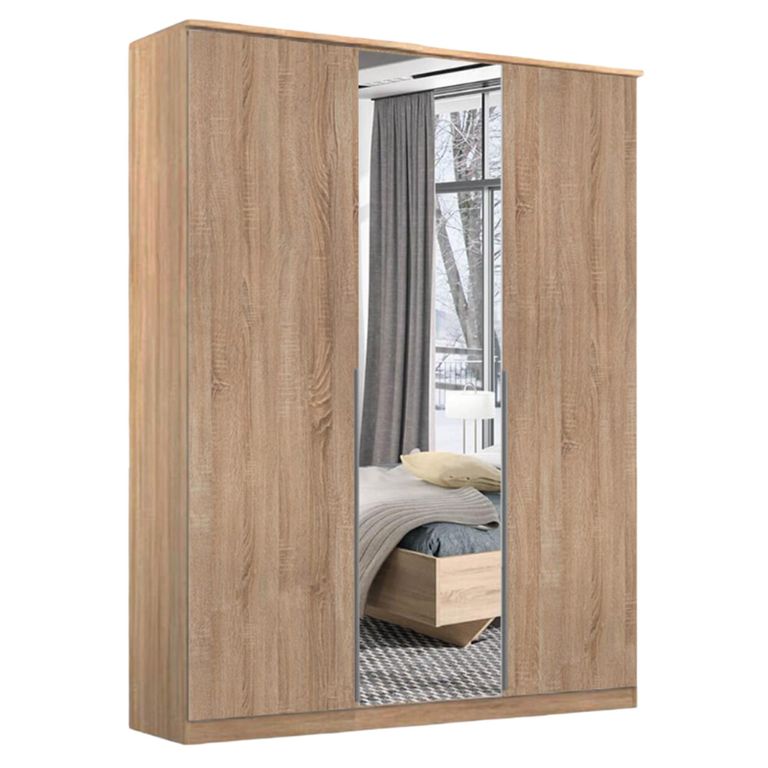 Rauch Texas 136cm 3 Door Wardrobe with Mirror - Sonoma Oak