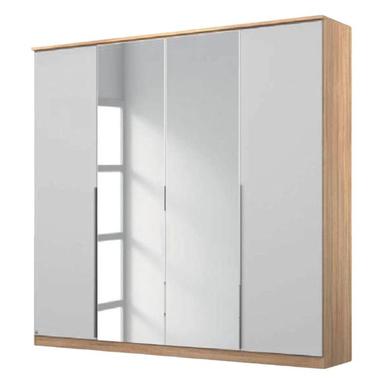 Rauch Texas 181cm 4 Door Wardrobe with Mirror - Sonoma Oak and Alpine White