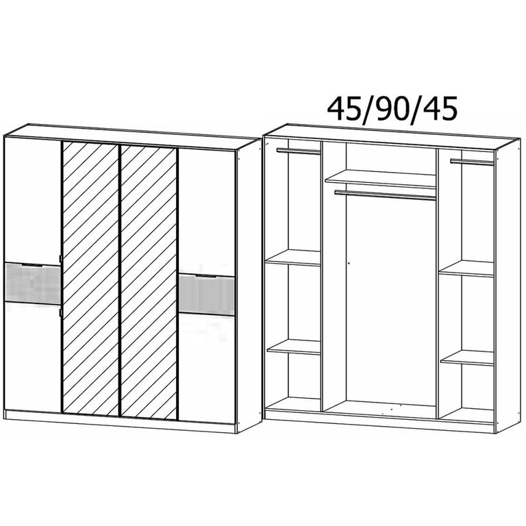 Rauch Ticao 181cm 6 Door Combi Wardrobe - Alpine White and Metallic Dark Grey